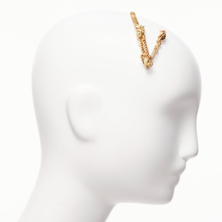 VERSACE Virtus gold baroque big V logo baroque single hair clip