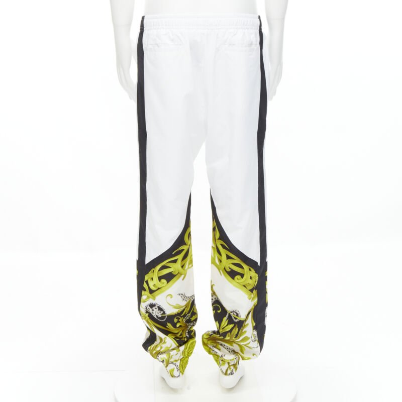 VERSACE Barocco Acanthus black gold baroque white nylon track pants IT54 XXL