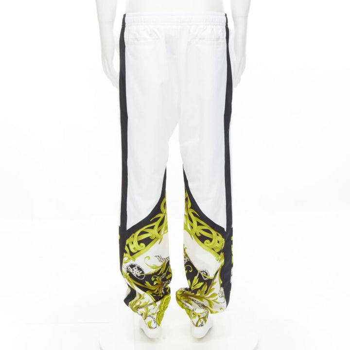 VERSACE Barocco Acanthus black gold baroque white nylon track pants IT54 XXL