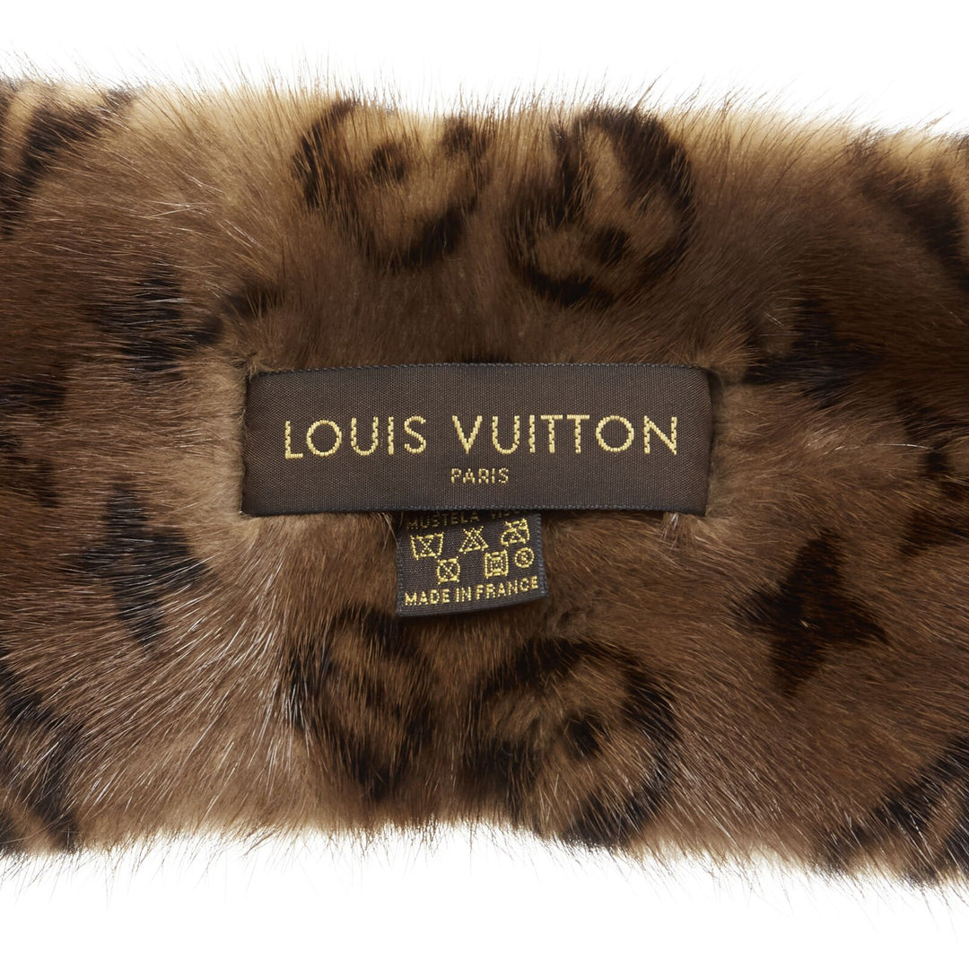 LOUIS VUITTON 100% Vison Mink fur brown monogram print shawl scarf
