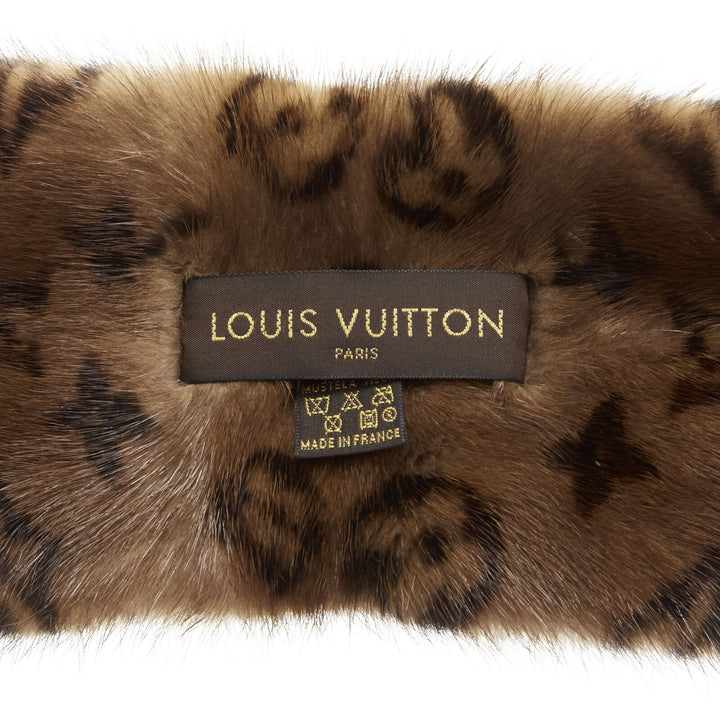 LOUIS VUITTON 100% Vison Mink fur brown monogram print shawl scarf