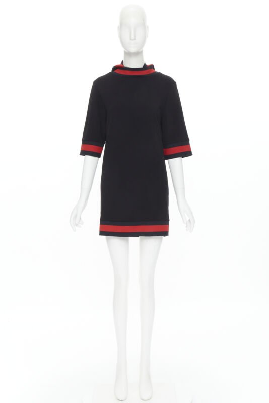 GUCCI black blue red signature web trim hooded casual dress XS