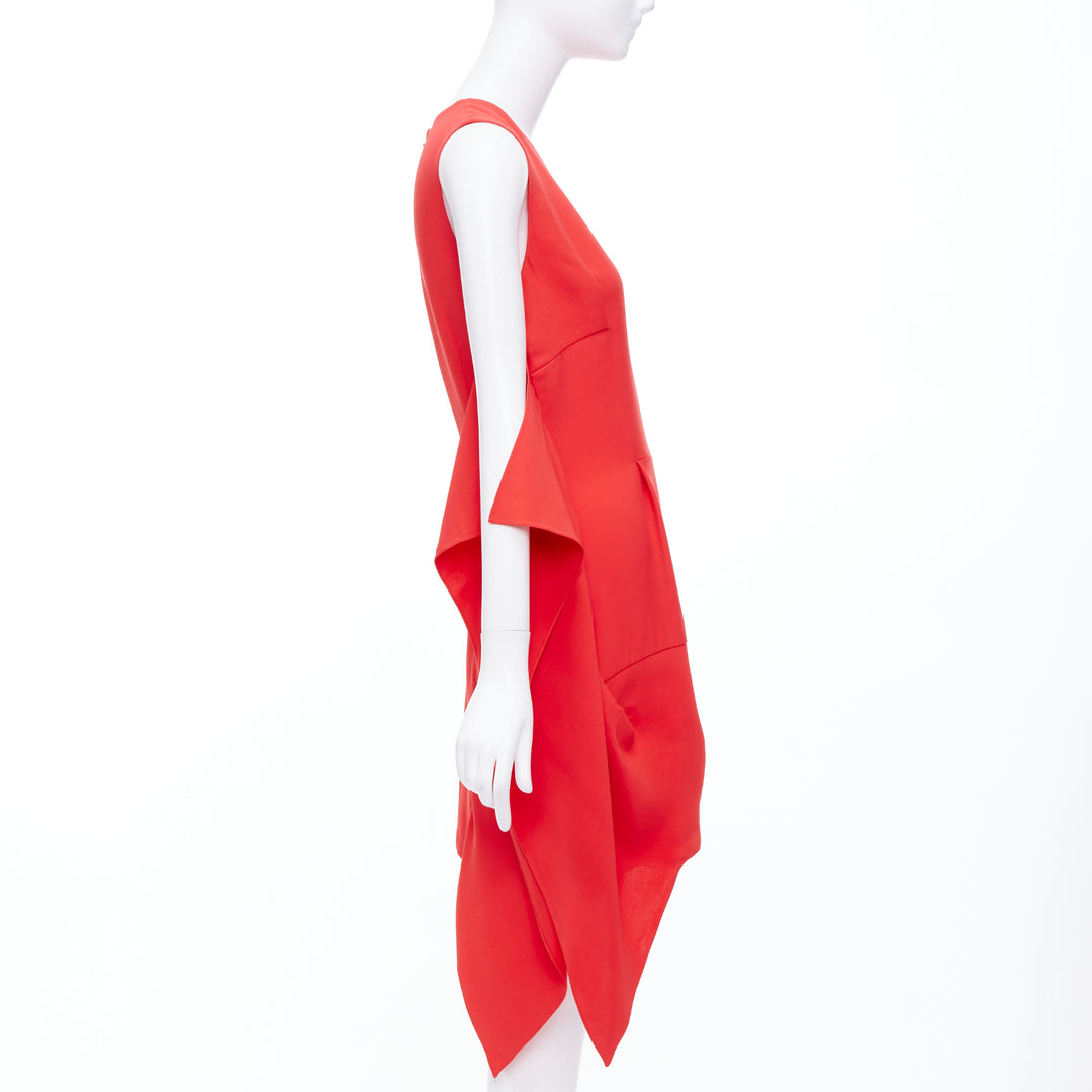 DIOR Raf Simons red silk wool drape side crew neck mini shift dress FR38 M