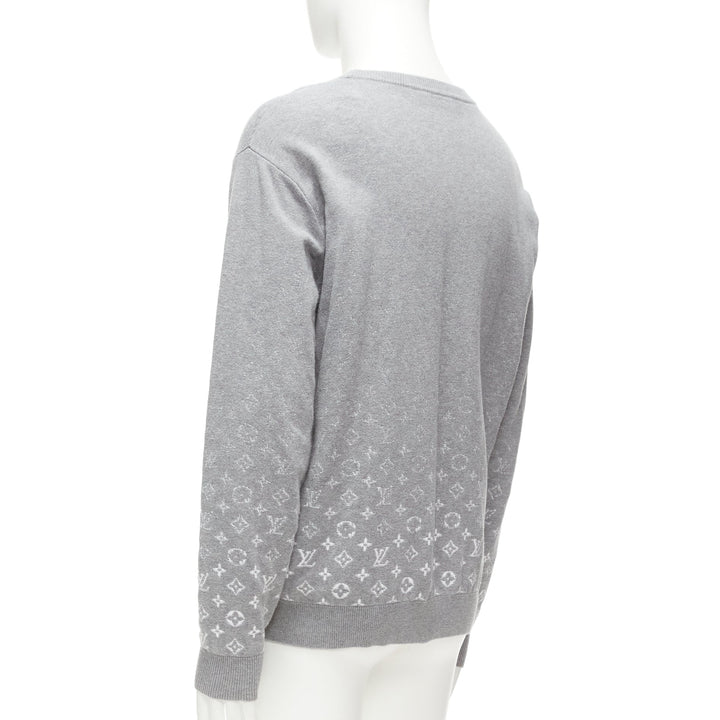 LOUIS VUITTON grey white ombre LV logo monogram crew sweatshirt L