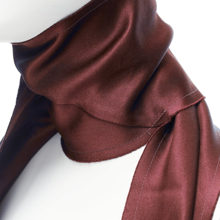 LANVIN red burgundy 100% silk made in france frayed edge rectangular scarf