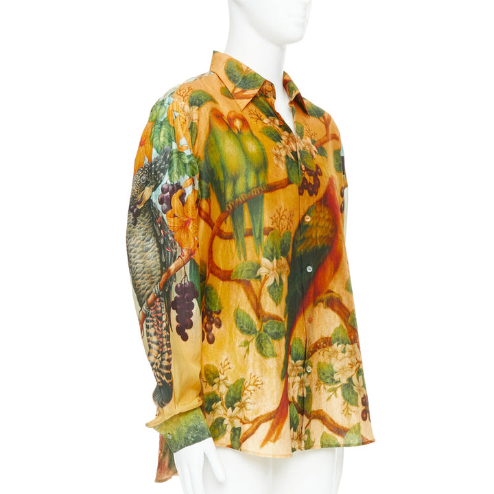 rare SABYASACHI 100% silk parrot bat mixed animal floral print shirt EU42 XL