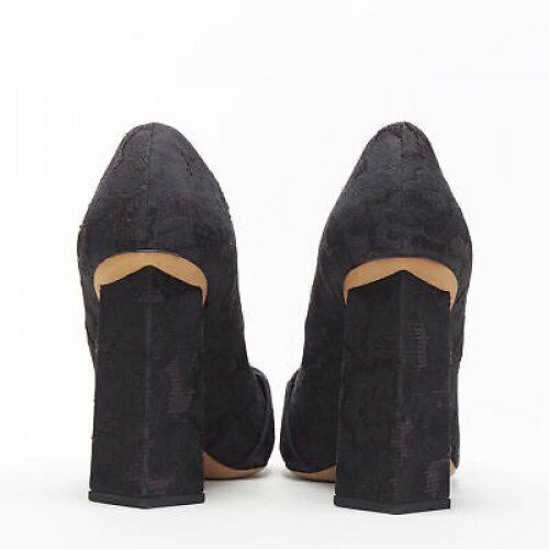 DOLCE GABBANA black brocade strass crystal brooch angular heel pump EU39 US9