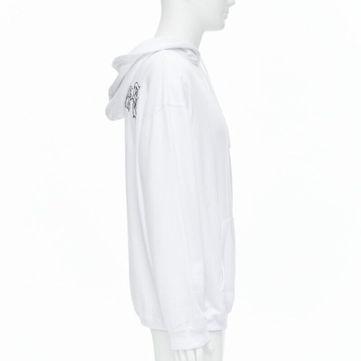 BALENCIAGA 2018 black Gothic Tattoo logo embroidery white cotton hoodie M