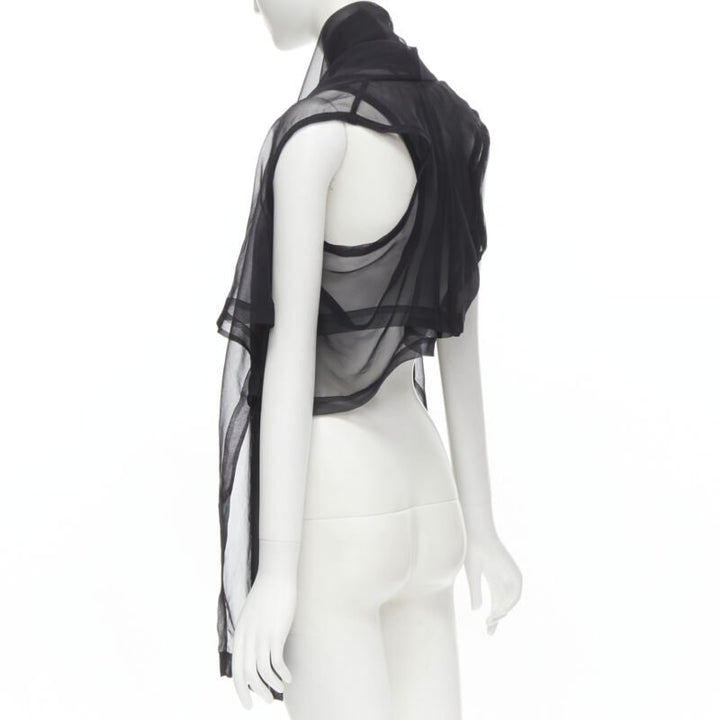 COMME DES GARCONS 1990 Vintage black sheer  deconstructed layered shirt S
