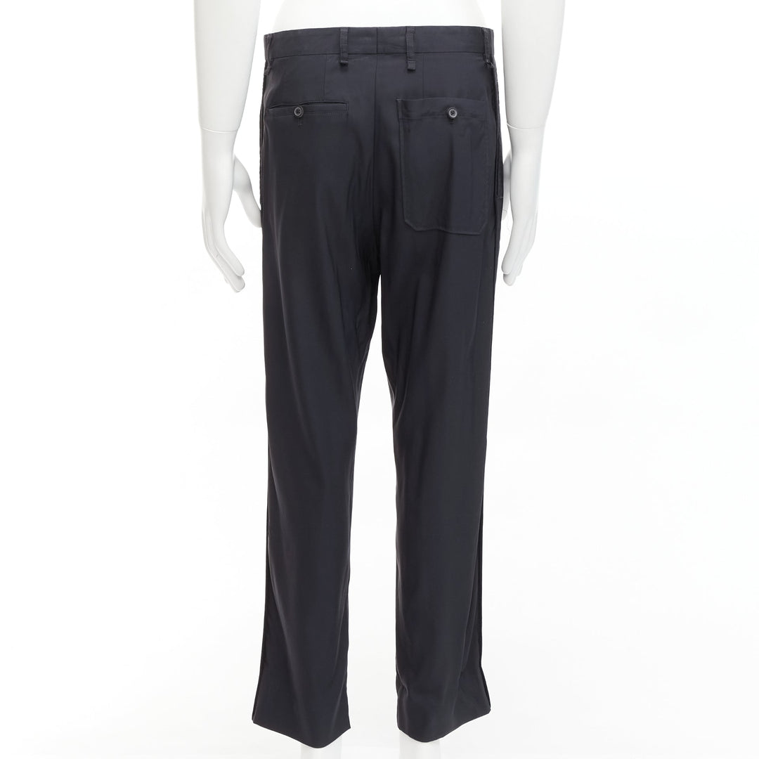 LANVIN navy viscose blend front pleats classy tapered dress pants IT46 S