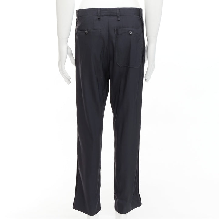 LANVIN navy viscose blend front pleats classy tapered dress pants IT46 S