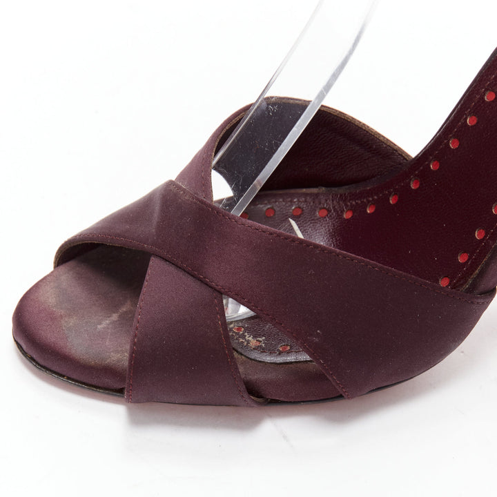 YVES SAINT LAURENT dark purple satin red sole sandal heels EU38