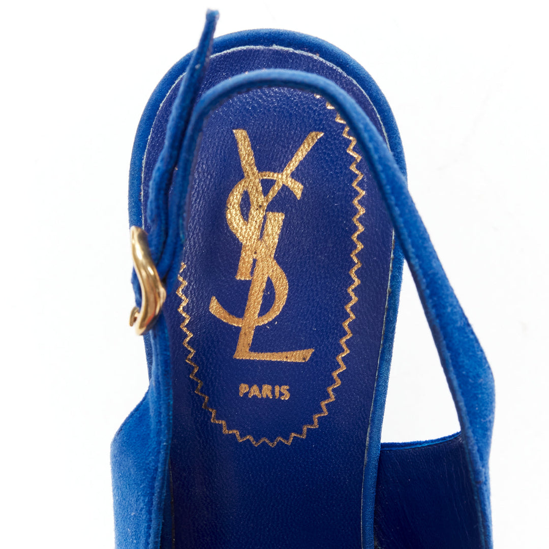 YVES SAINT LAURENT Tribute cobalt blue suede fringe chain platform EU37.5