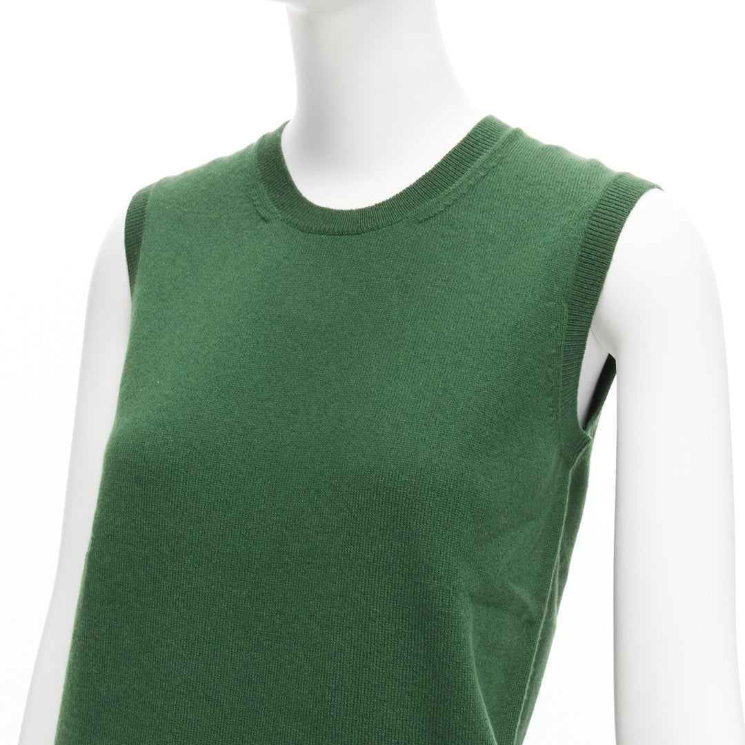 JIL SANDER 100% cashmere forest green crew neck sleeveless sweater vest FR34 XS
