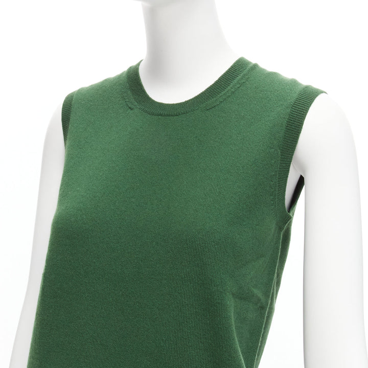 JIL SANDER 100% cashmere forest green crew neck sleeveless sweater vest FR34 XS