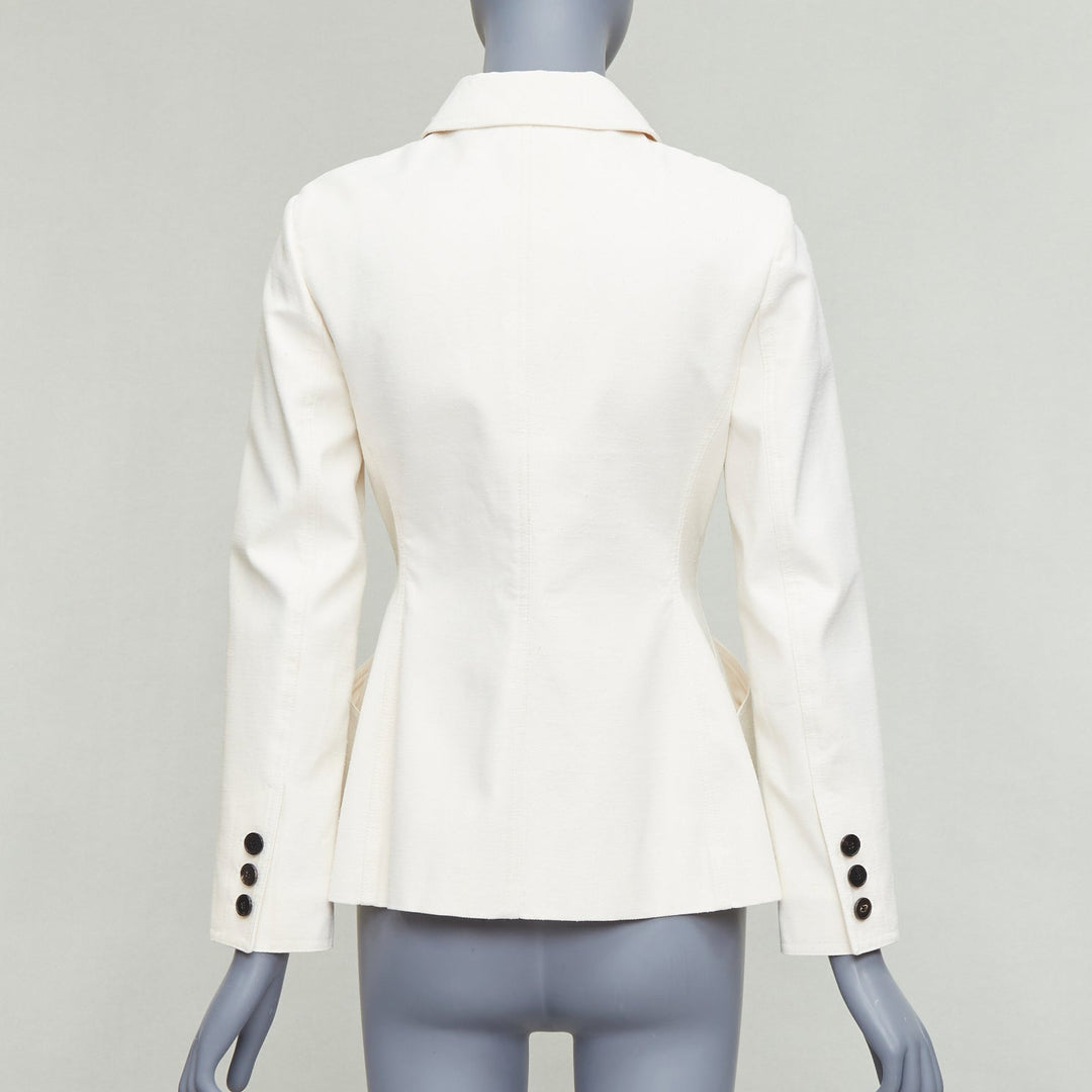 CHRISTIAN DIOR Bar Jacket cream cotton blend canvas contour jacket FR36 S
