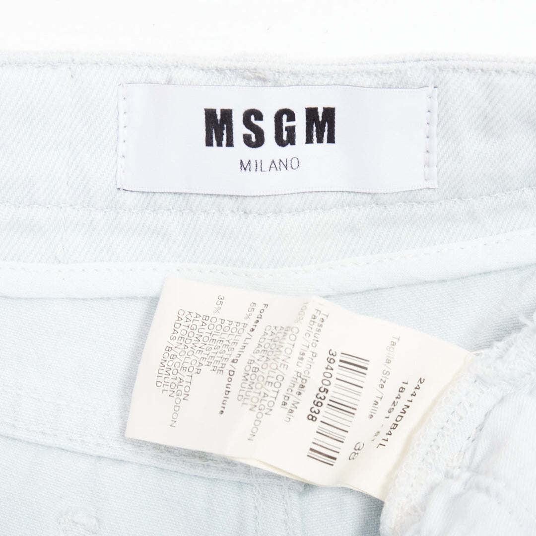 MSGM light blue washed ruffle hem zipper front mini shorts IT38 XS