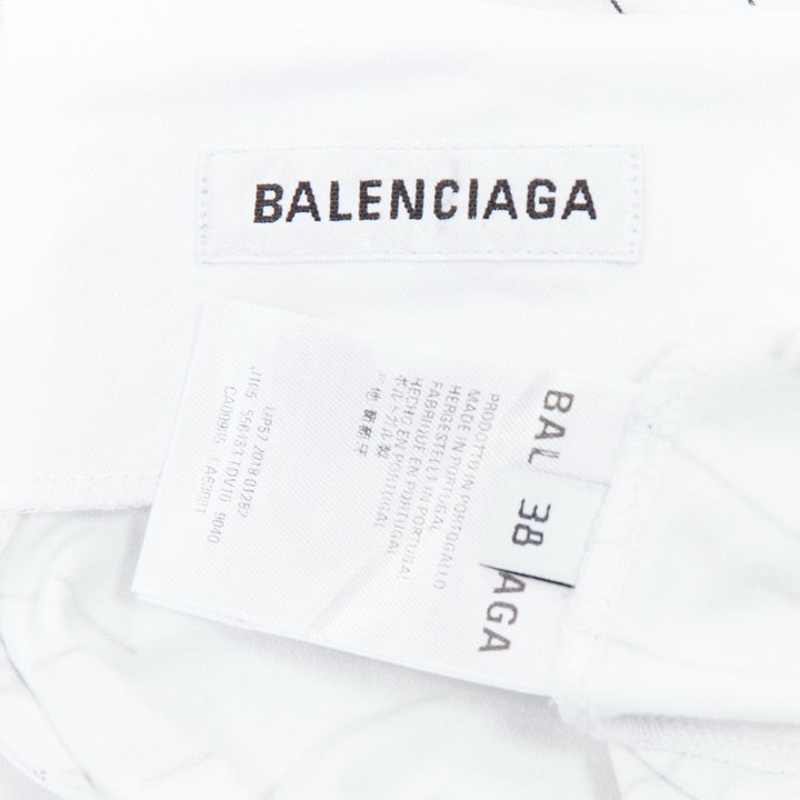 BALENCIAGA Demna 2018 white black logo print asymmetric midi skirt FR38 M