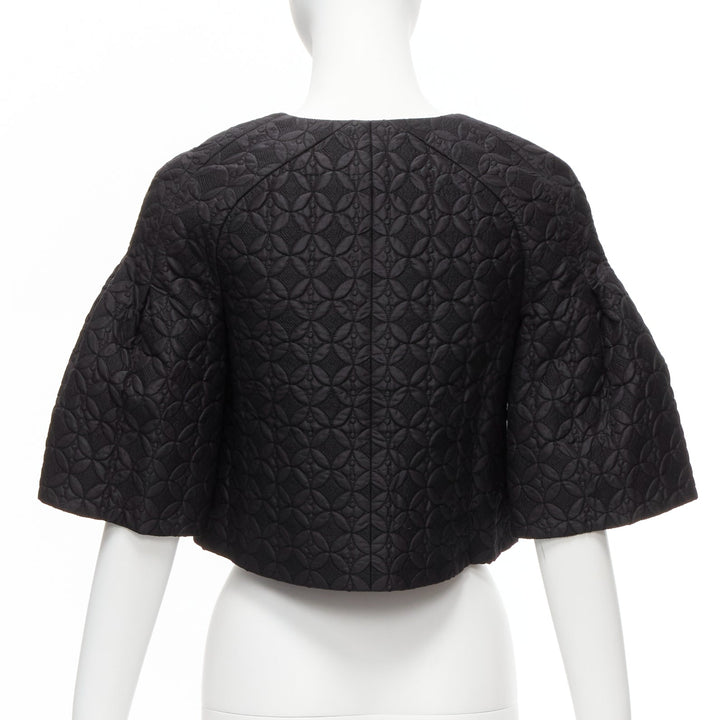 CHLOE black floral jacquard bell sleeve round neck cropped jacket FR34 XS