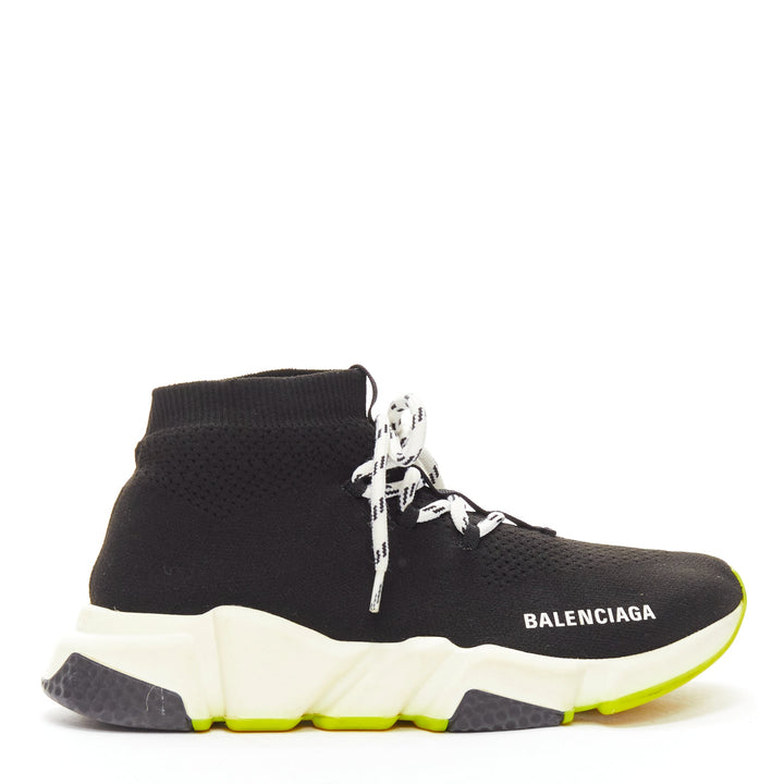 BALENCIAGA Speed black fabric neon yellow sole sock sneakers EU37