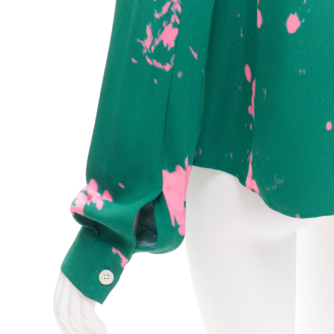 MARNI green pink splatter tie dye print tie neck long sleeve blouse IT38 XS
