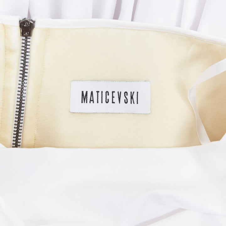 MATICEVSKI white ruched waist band pleated flared maxi dress XS