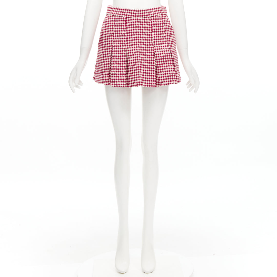 RED VALENTINO red white wool blend gingham pleated high waist skorts IT36 XXS