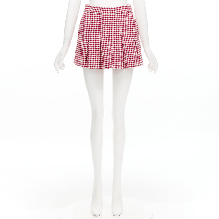 RED VALENTINO red white wool blend gingham pleated high waist skorts IT36 XXS