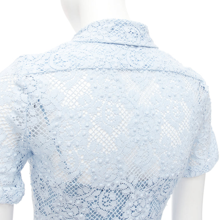BURBERRY 2014 Runway baby blue floral lace short sleeve dress shirt IT36 XXS