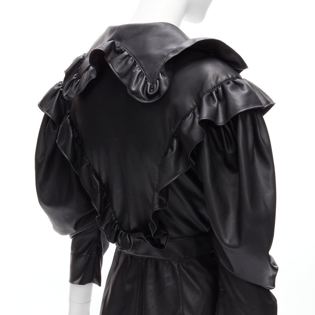 PHILOSOPHY DI LORENZO SERAFINI black faux leather Victorian ruffle dress IT38 XS