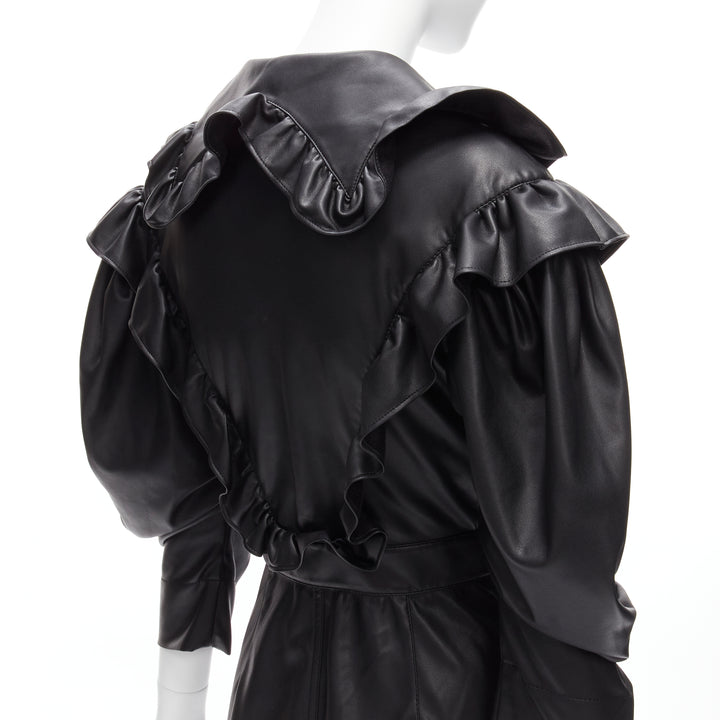 PHILOSOPHY DI LORENZO SERAFINI black faux leather Victorian ruffle dress IT38 XS