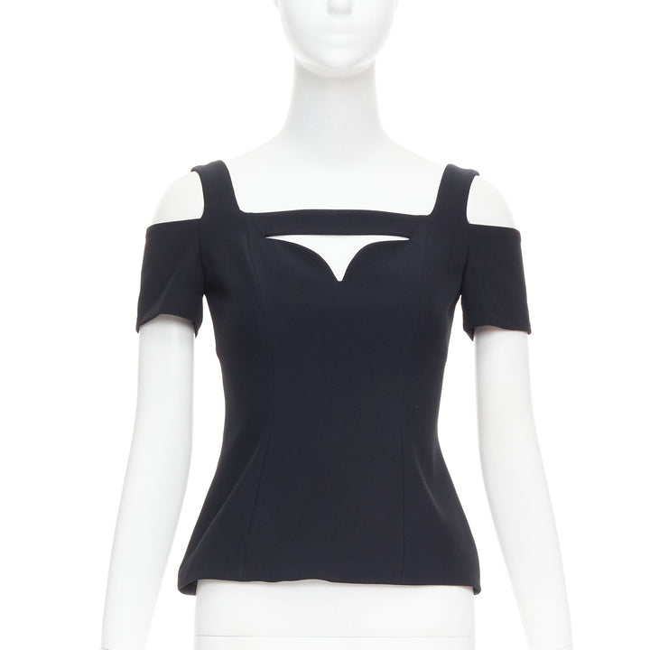 ALEXANDER MCQUEEN 2013 black cut out bust cold shoulder top IT38 XS