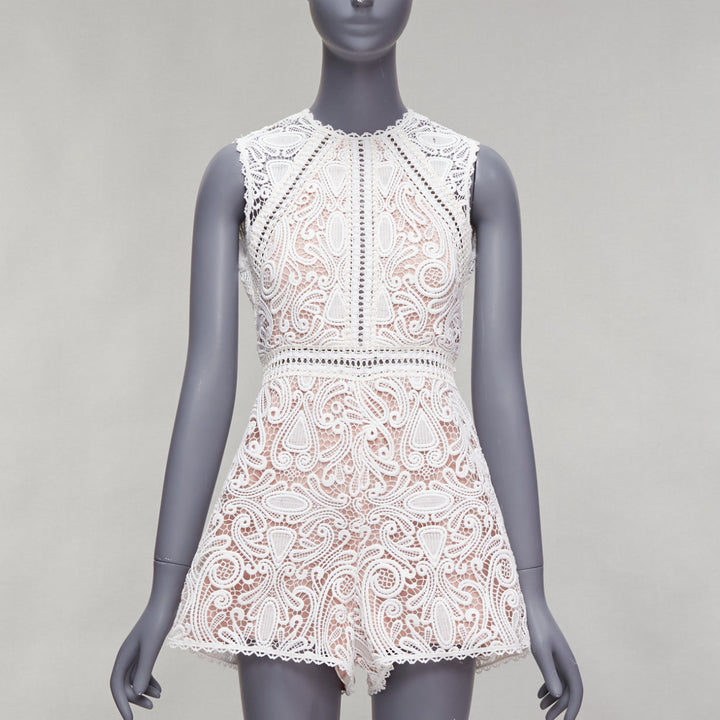 ALEXIS Makenna white paisley lace nude eyelet trim bridal playsuit romper S