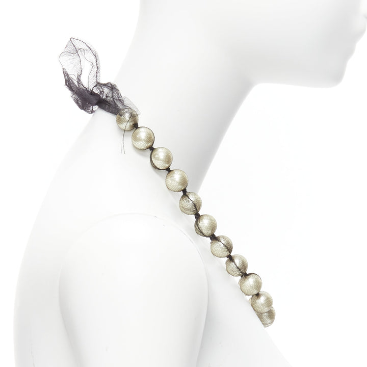 LANVIN ALBER ELBAZ cream pearl black mesh ribbon wrap princess necklace