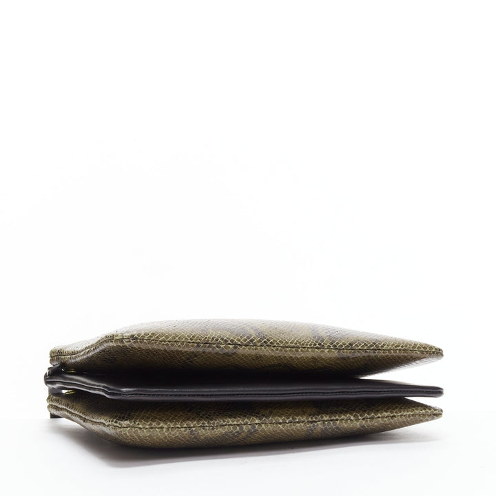 OLD CELINE Small Trio brown scaled leather detachable shoulder pouch bag