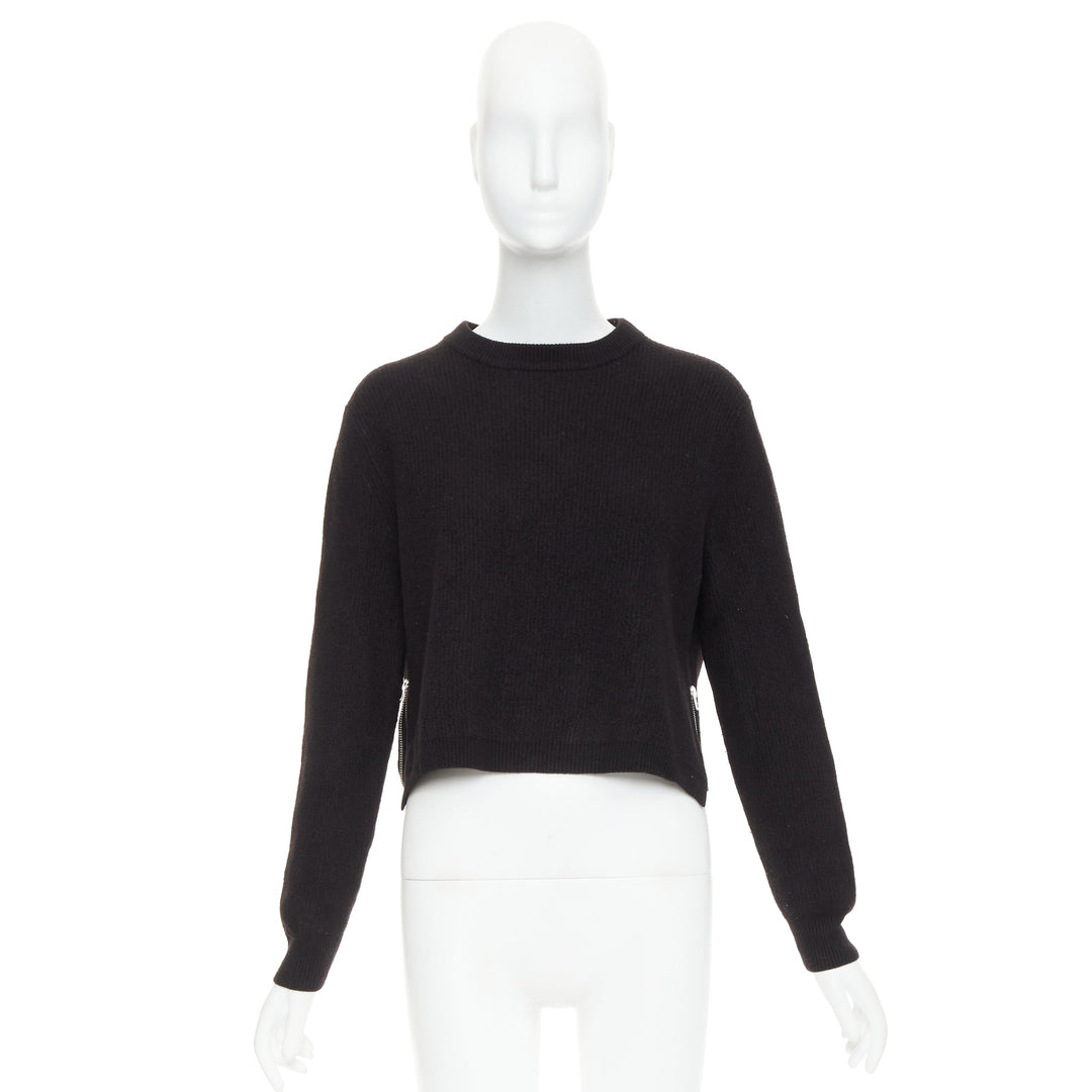 ACNE STUDIOS 2014 Misty Boiled black merino wool crop zip side pullover XS