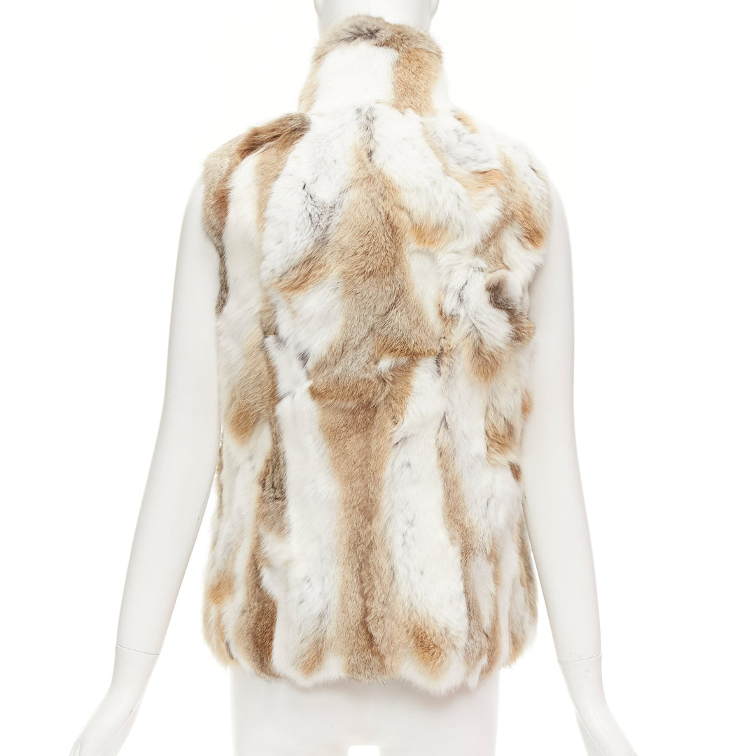 EAVES brown white rabbit fur patchwork hi neck sleeveless vest jacket S