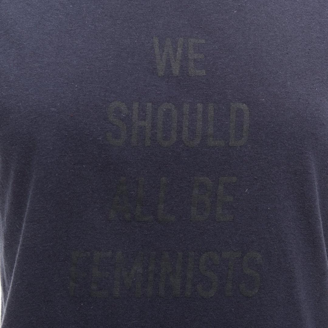 CHRISTIAN DIOR WE Should All Be Feminists washed navy cotton linen tshirt XS