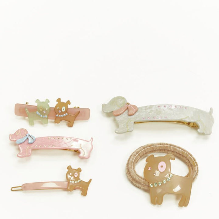 CHIC & MODE Alexandre Zouari LOT OF 5 dogs crystal acrylic hair clip tie