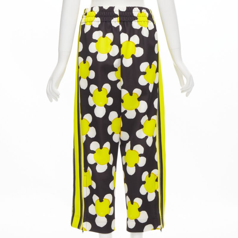 MARC JACOBS Daisy black white yellow side trim wide leg track pants US0 XS