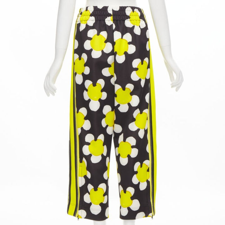MARC JACOBS Daisy black white yellow side trim wide leg track pants US0 XS