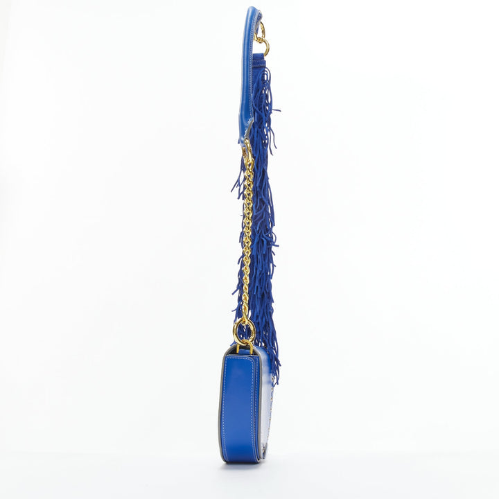 SACAI Horseshow cobalt blue leather suede fringe studs crossbody bag