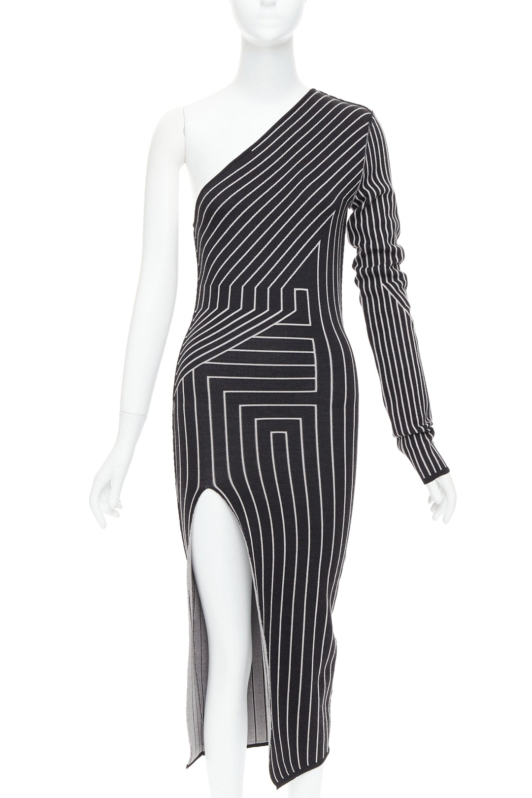 RICK OWENS 2020 Ziggy geometric graphic lines one shoulder slit dress S Rosalia