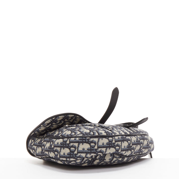 CHRISTIAN DIOR blue black CD logo monogram oblique canvas sadde shoulder bag