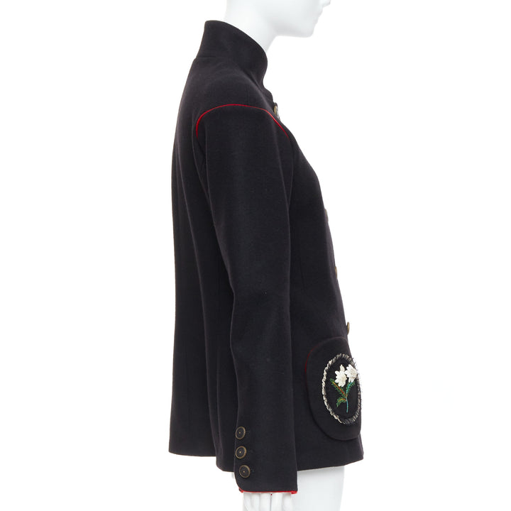 rare CHANEL 2015 Runway Edelweiss flower embroidery circle pocket wool coat FR42