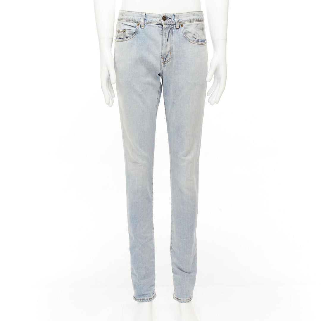SAINT LAURENT D02 black smudge paint blue distressed washed jeans 30"