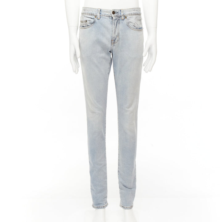 SAINT LAURENT D02 black smudge paint blue distressed washed jeans 30"