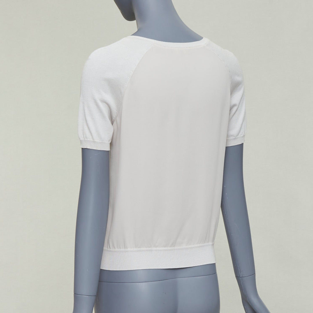 LORO PIANA grey silk bi fabric  raglan short sleeve logo charm top IT38 XS