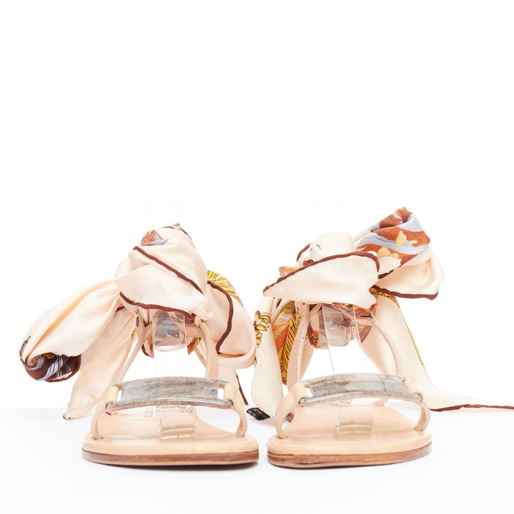 AVEC MODERATION pink orange silky scarf tie acrylic flat sandals EU37