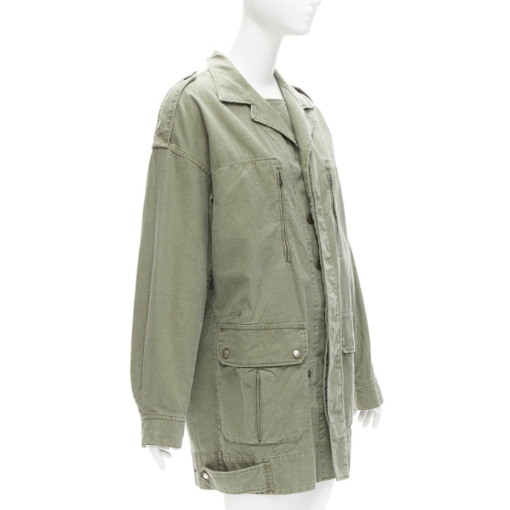 LIMI FEU washed green cotton zip back pocketed utility parka coat S